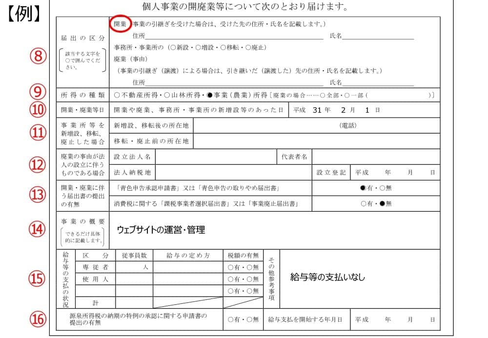 開業届けの書き方