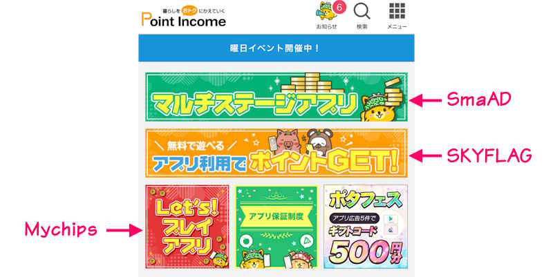 ポイントインカムアプリゲーム場所